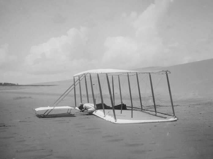 Orville wright in 1901 after his glider flight in kitty hawk, North Carolina