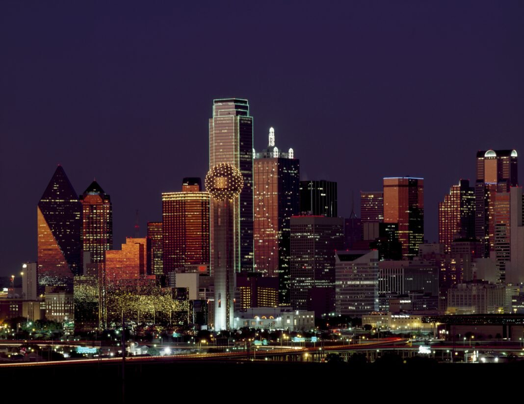 A photo of Houston, Texas cityscape at night